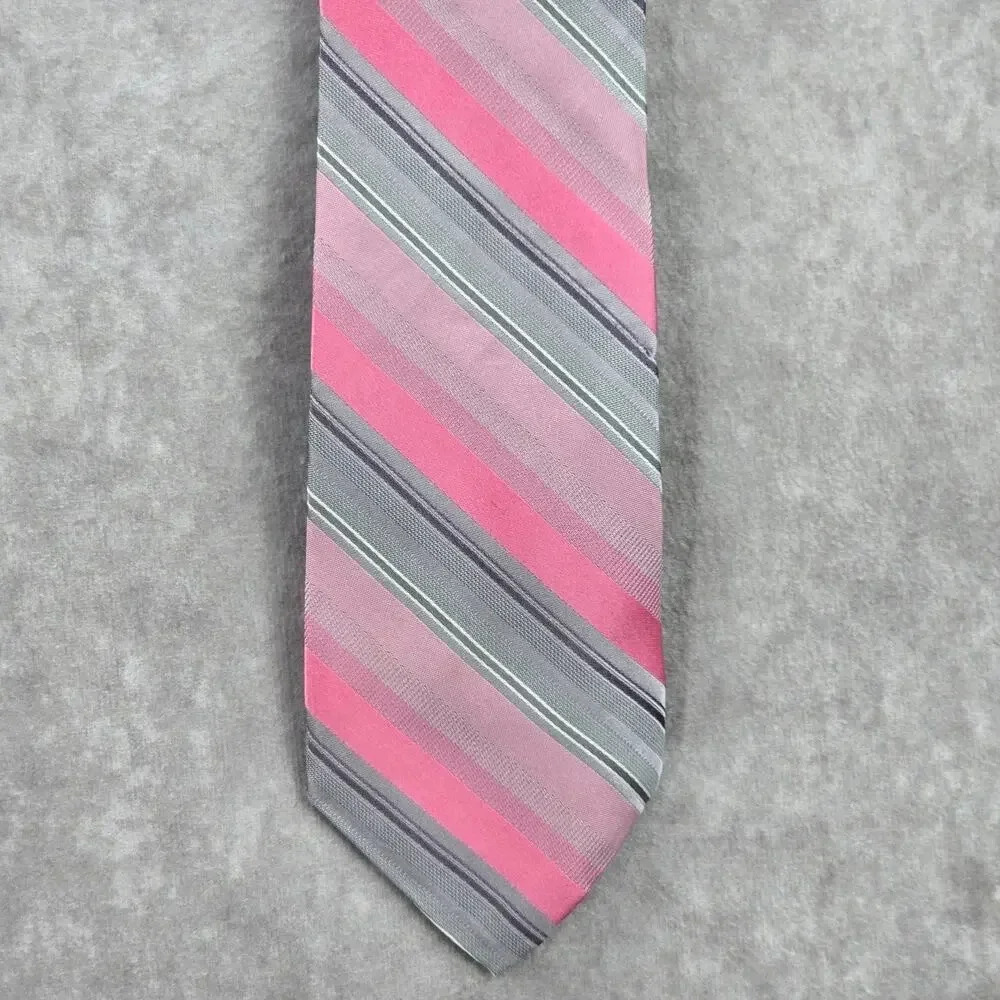 Calvin Klein Pink Gray Stripe Geometric 100% Silk Men's Neck Tie
